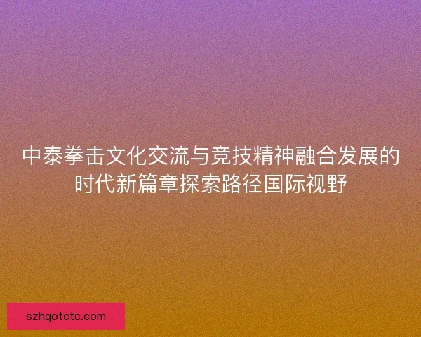 中泰拳击文化交流与竞技精神融合发展的时代新篇章探索路径国际视野